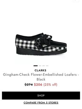 Clarks Black & White Gingham Flower-Accent Loafers New Without Box SIZE WOMENS 6